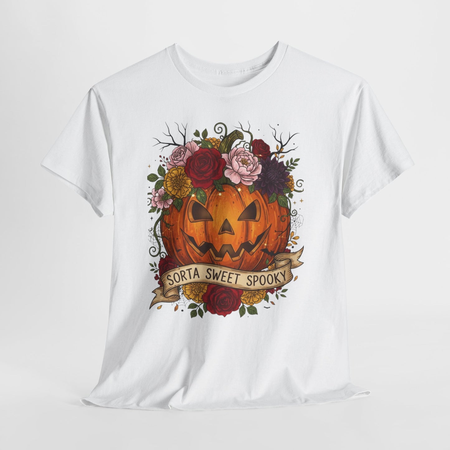 Halloween Pumpkin Tee, Spooky T-Shirt for Fall Celebrations, Unisex Heavy Cotton Shirt, Cute Halloween Gift, Autumn Vibes Apparel