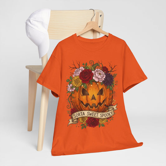 Halloween Pumpkin Tee, Spooky T-Shirt for Fall Celebrations, Unisex Heavy Cotton Shirt, Cute Halloween Gift, Autumn Vibes Apparel