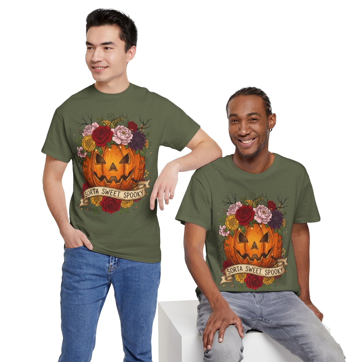 Halloween Pumpkin Tee, Spooky T-Shirt for Fall Celebrations, Unisex Heavy Cotton Shirt, Cute Halloween Gift, Autumn Vibes Apparel