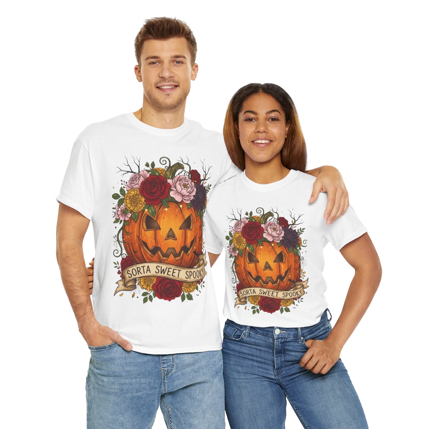 Halloween Pumpkin Tee, Spooky T-Shirt for Fall Celebrations, Unisex Heavy Cotton Shirt, Cute Halloween Gift, Autumn Vibes Apparel
