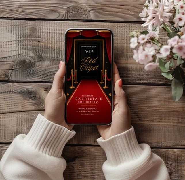 Red Carpet Hollywood Invitation: Editable Glam Party Template (Digital Download)
