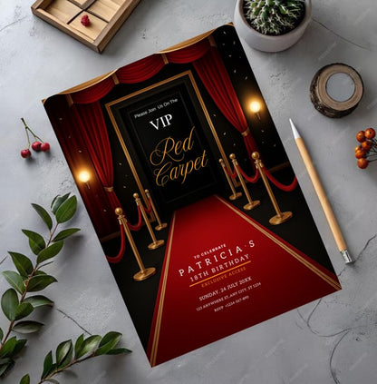 Red Carpet Hollywood Invitation: Editable Glam Party Template (Digital Download)