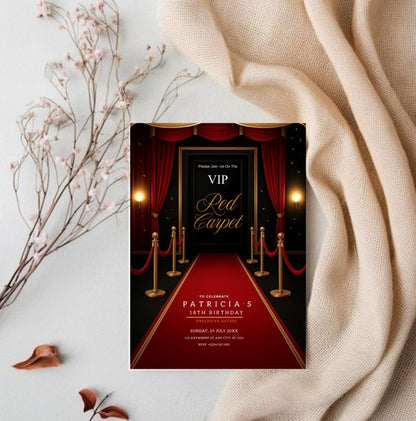 Red Carpet Hollywood Invitation: Editable Glam Party Template (Digital Download)