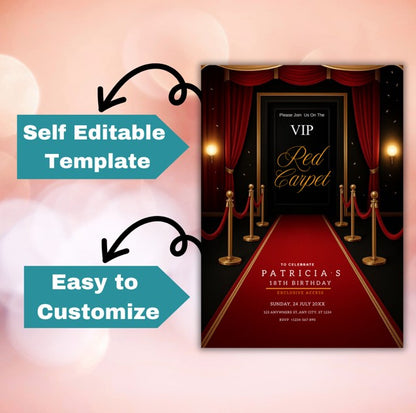 Red Carpet Hollywood Invitation: Editable Glam Party Template (Digital Download)
